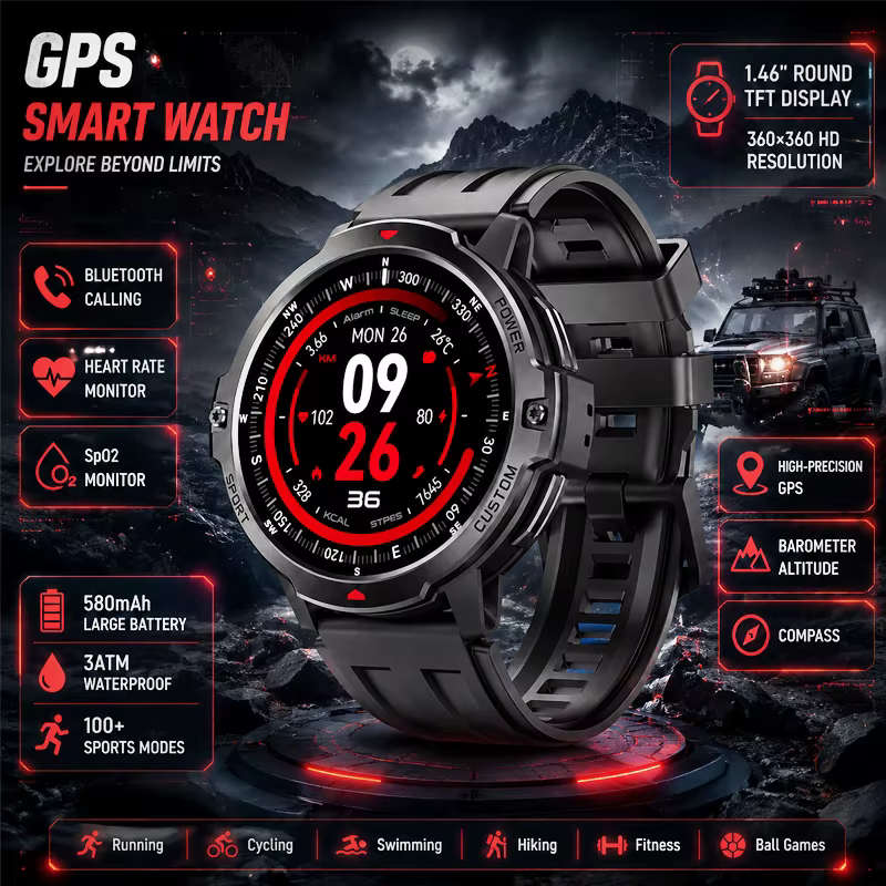 Montre connectée GPS sportive 2026 avec écran 1