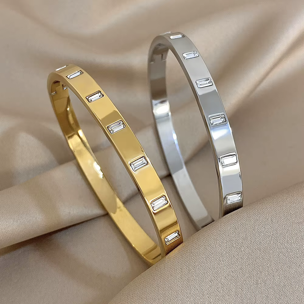 Bracelets de luxe en Zircon carré incrusté pour femmes, tendance, étanche, couleur or argent, acier inoxydable, empilés