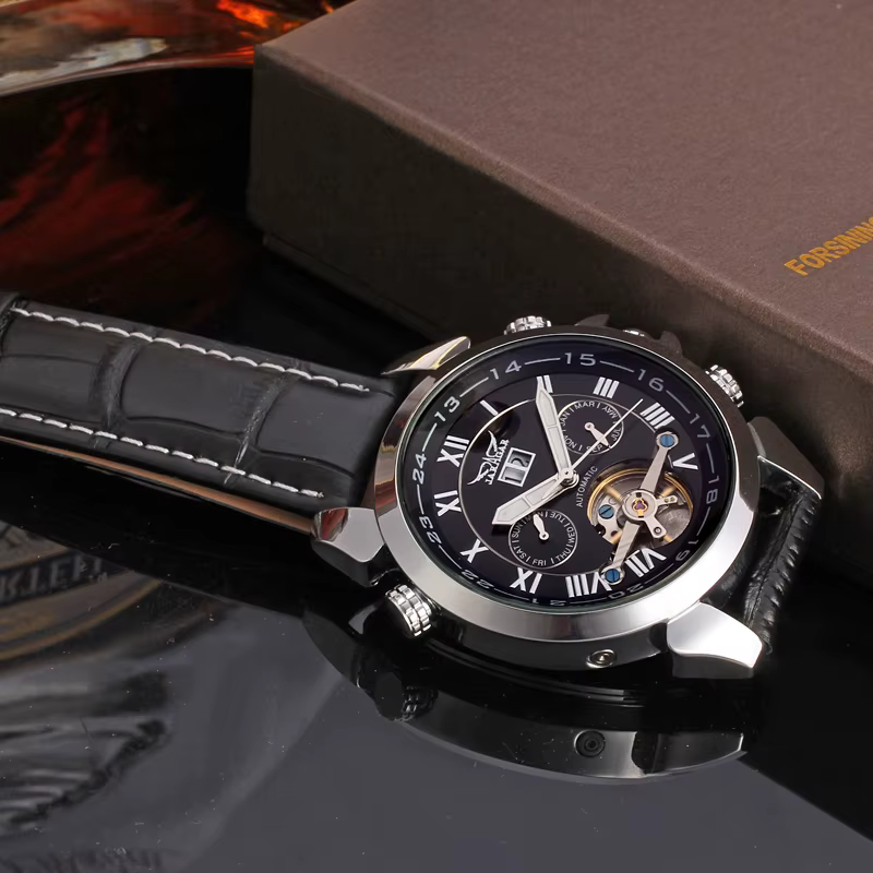 JARAGAR-Montre existent Multifonctionnelle pour Homme, Tourbillon de Luxe Original, Cuir, Élégant, Mécanique, Étanche, Montres-Bracelets pour Homme