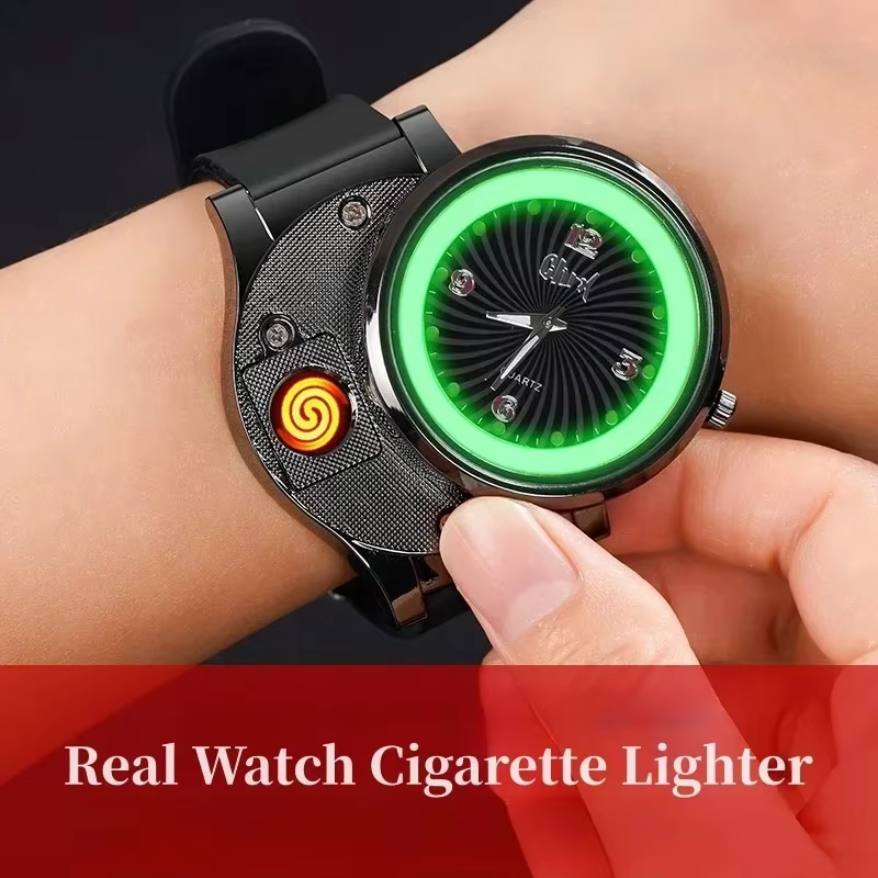 Montre allume-cigare 2 en 1, montre-bracelet coupe-vent en tungstène, chargeur USB, montre de sport pour garçons, allume-cigare, cadeaux