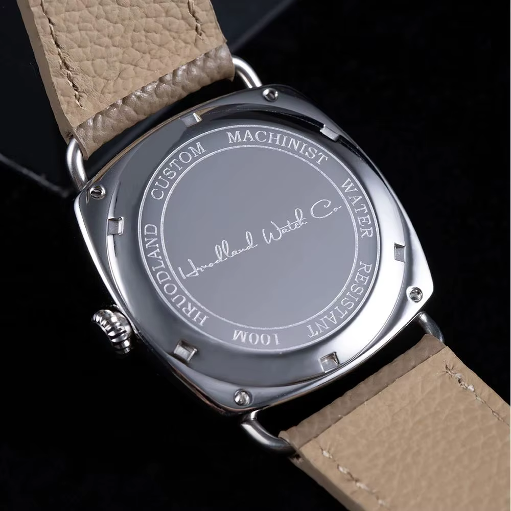 Hruodland rétro hommes montres mécaniques automatiques F028 acier inoxydable cuir marron étanche 10Bar reloj hombre