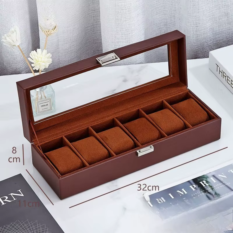 Boîte à montres en cuir PU à 6 emplacements - Étui de rangement et d'exposition de luxe pour montre-bracelet