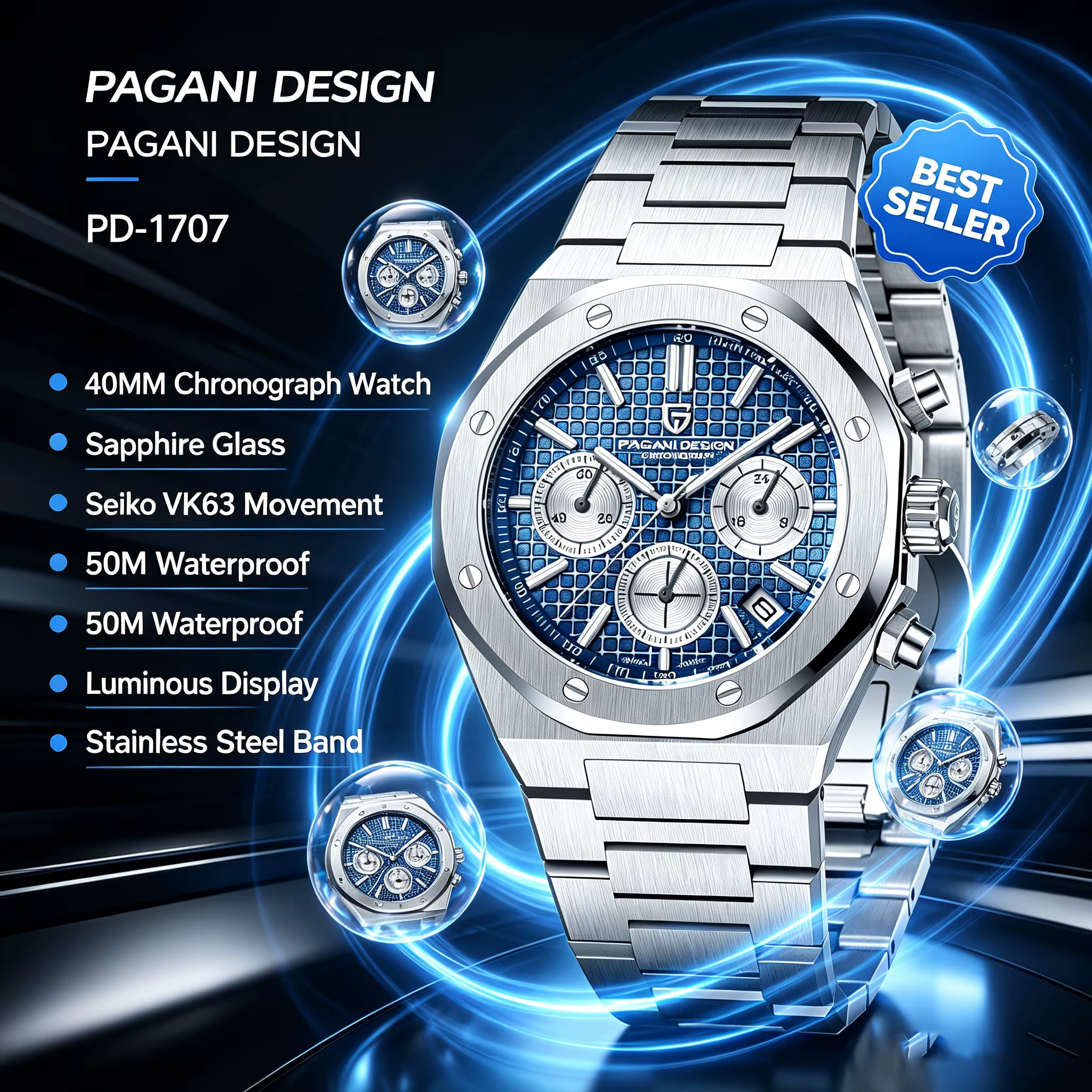 Pagani Design 2026 Nouveau Vk63 Montre Homme Tendance V2 Chronographe Quartz Luxe Saphir Acier Inoxydable Étanche Sport