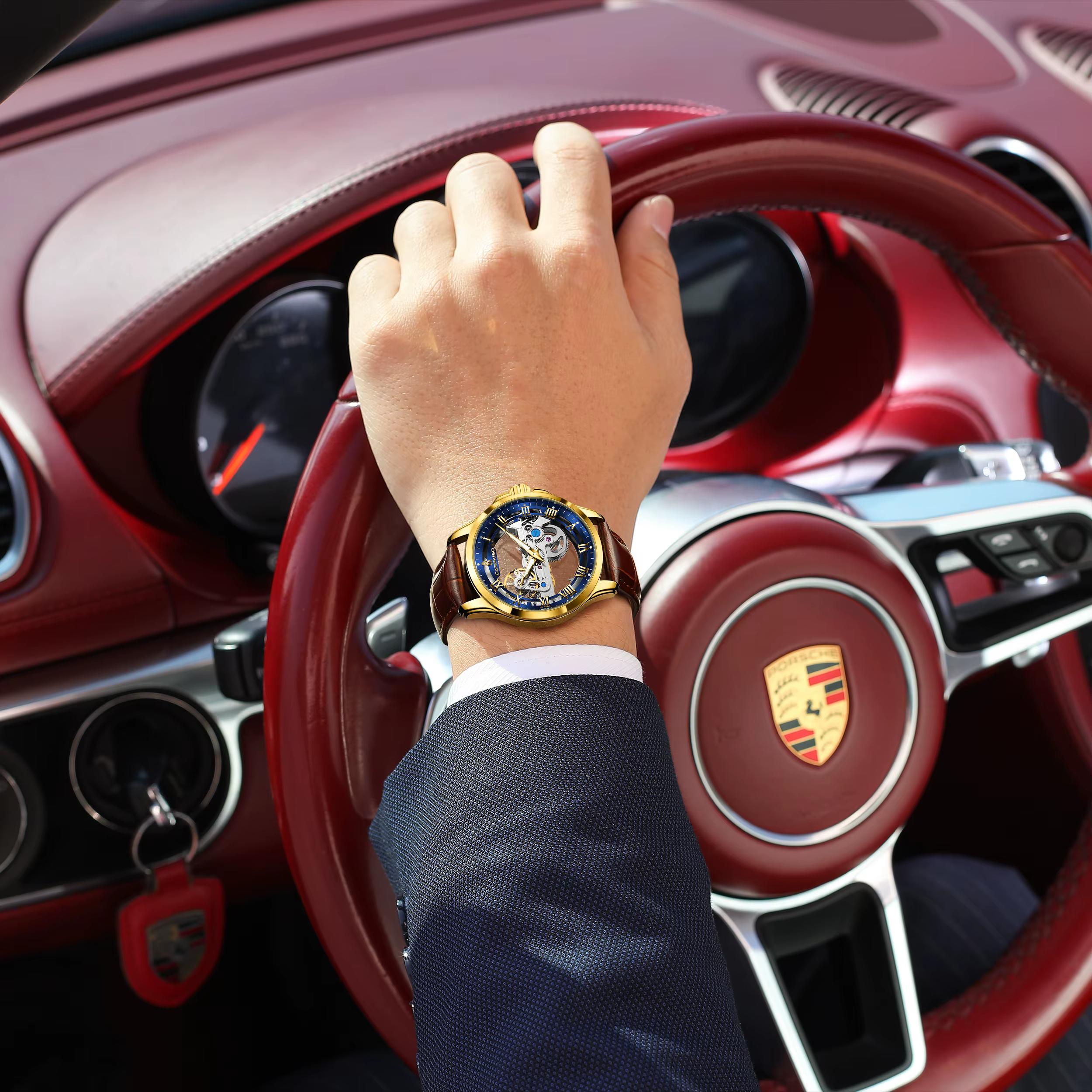 Montre Homme Automatique CAREKISO de Luxe en Cuir