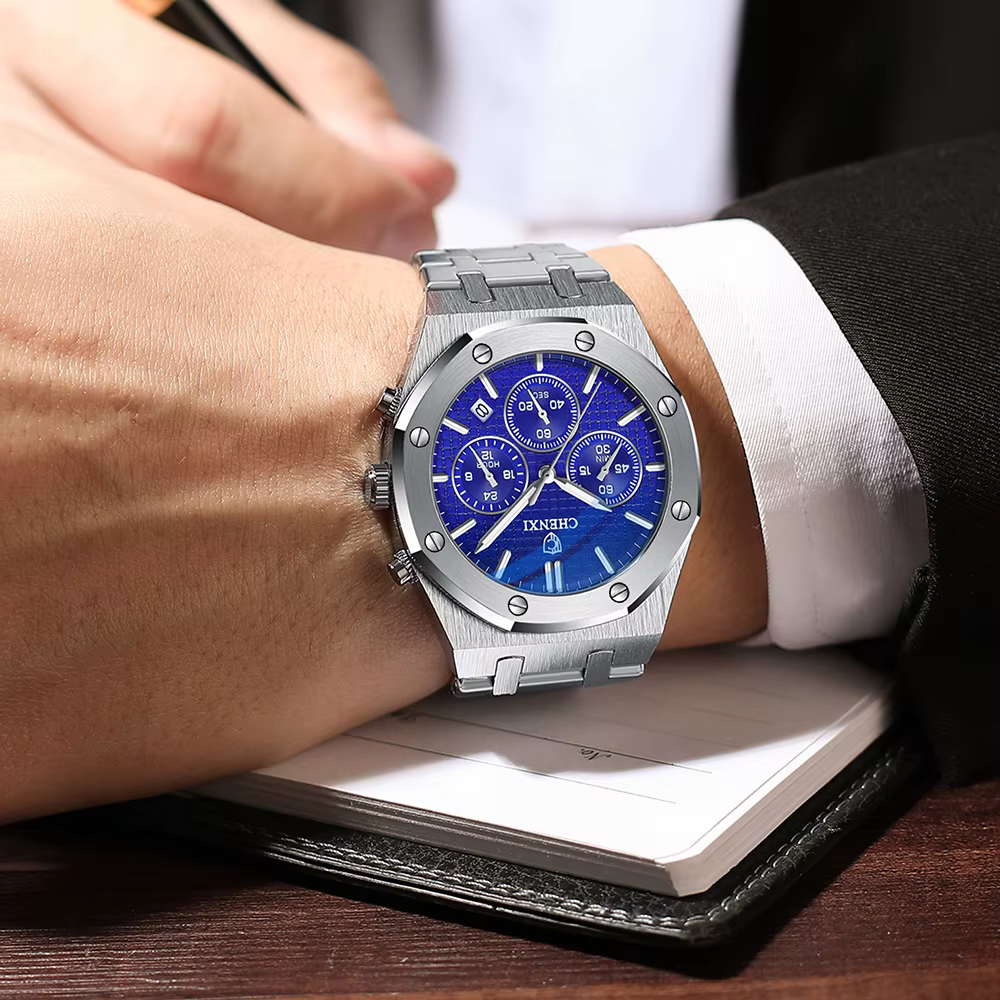 CHENXI Montre De Luxe De Haute Qualité Pour Hommes En Acier Inoxydable Chronographe Montres à Quartz