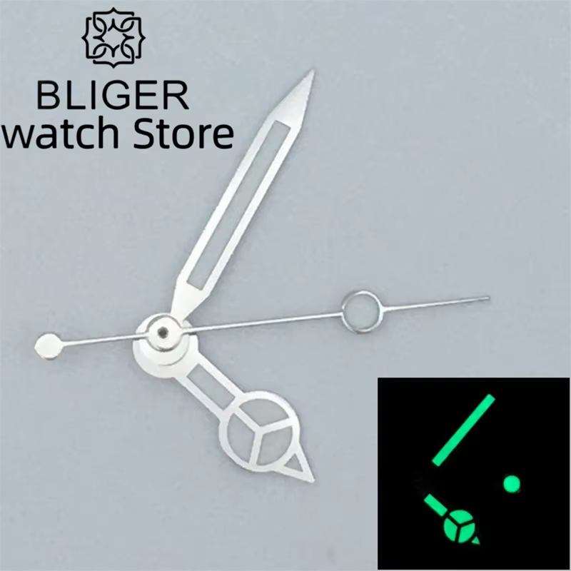 Aiguilles de montre lumineuses vertes/bleues BLIGER compatibles avec les mouvements ETA 2836 2824 Miyota 8205 8215 821A Mingzhu DG 2813 3804 NH35 NH36