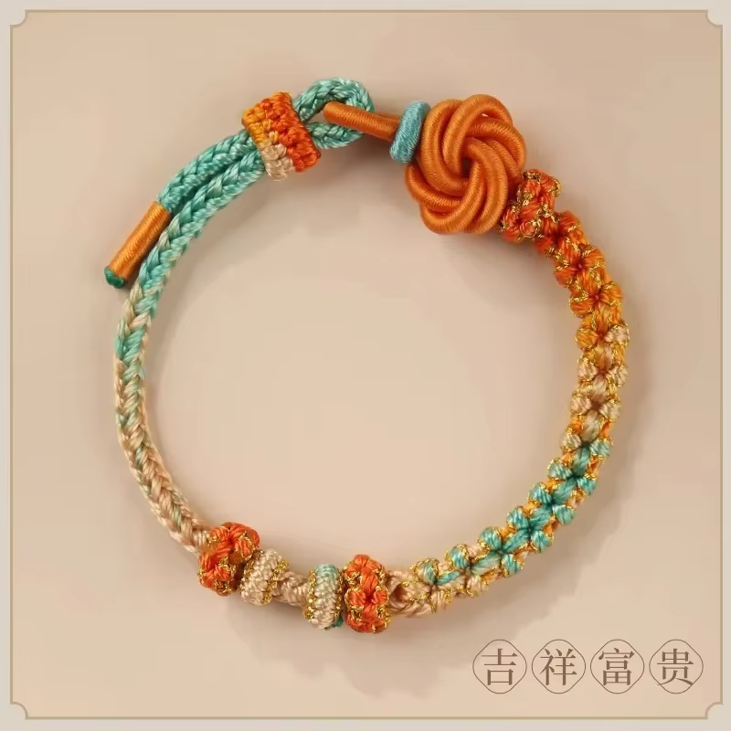 Bracelet Mandala fait à la main, corde à nœud en fleur de pêcher, Bracelets porte-bonheur en fil coloré, cadeaux