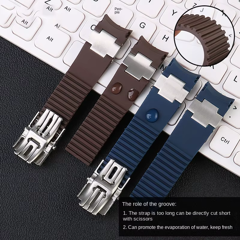 Bracelet de montre en caoutchouc de silicone à extrémité incurvée pour Ulysse