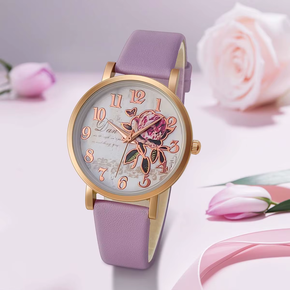 Nouveau Style de mode décontracté de luxe femmes cadran pivoine en cuir PU montre à Quartz élégant populaire polyvalent montre-bracelet cadeaux de vacances présent