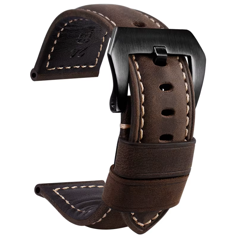 Bracelet de montre en cuir véritable pour homme