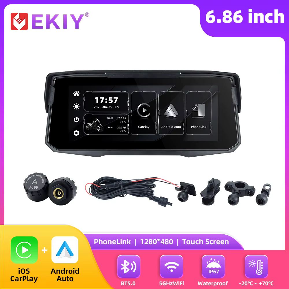 EKIY 6.86 "écran de Moto Navigation GPS affichage Portable numérique Moto Carplay Moto sans fil CarPlay Android Auto