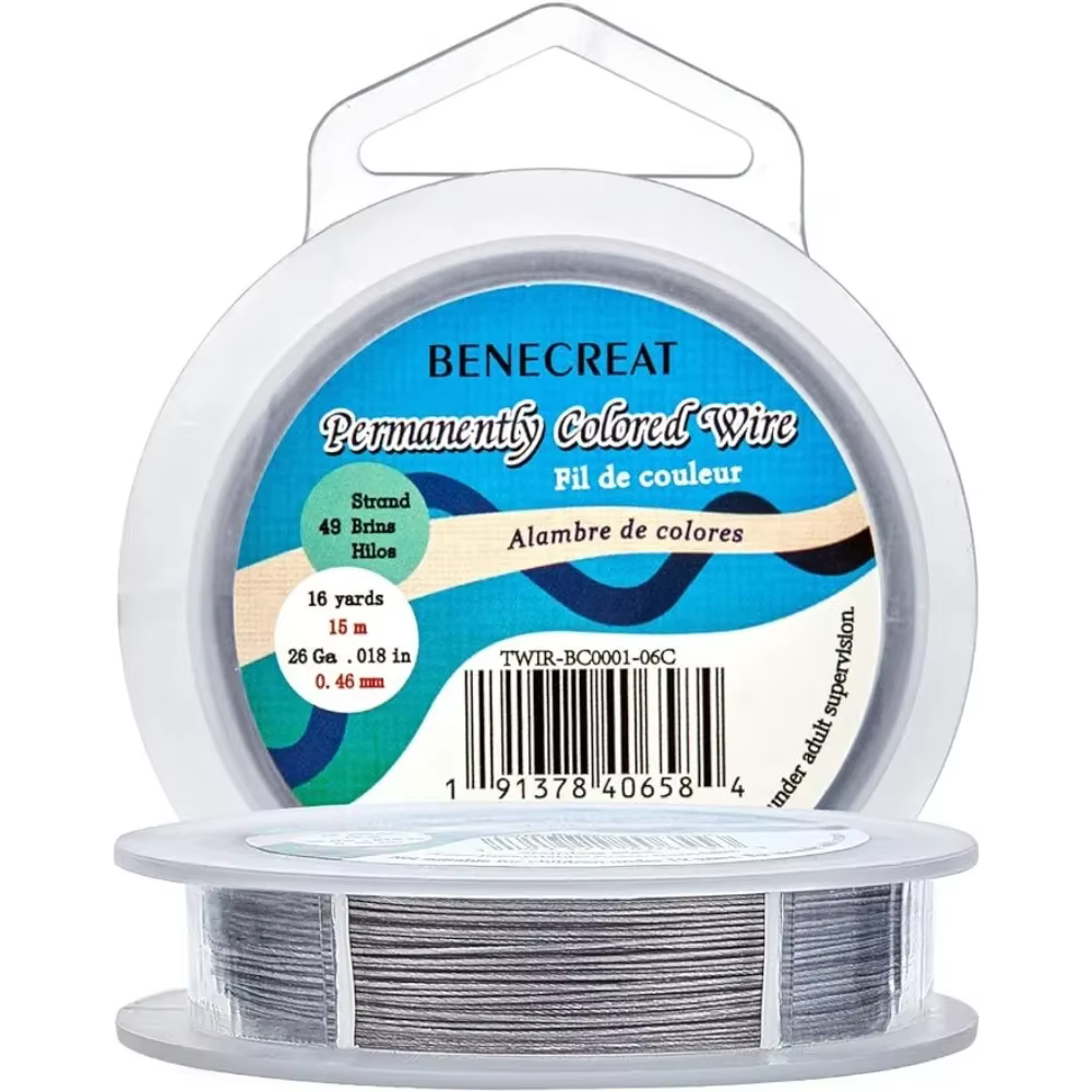 Fil de perles en acier inoxydable enduit de nylon, 49 brins, 0.46mm, 49 pieds, pour collier, bracelet exécutif, gris