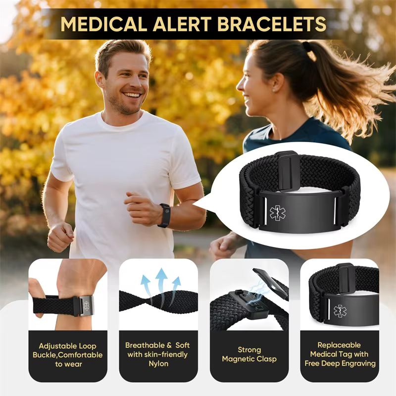 Bracelet d'identification d'alerte médicale personnalisé pour hommes et femmes