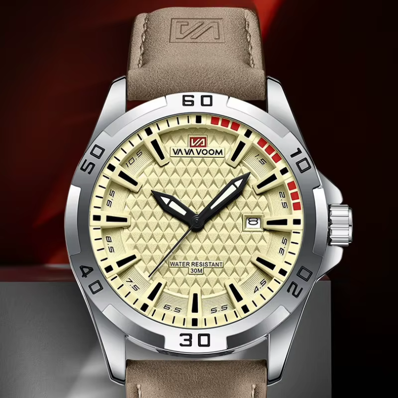 VA VA VOOM hommes Sport décontracté militaire Quartz calendrier montre-bracelet pour homme d'affaires en cuir étanche mâle horloge Relogio Masculin
