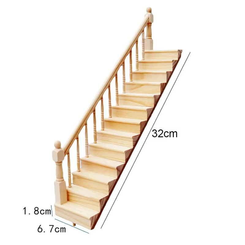 B78B-1:12 bricolage maison de poupée accessoires miniatures escaliers main courante meubles en bois enfants cadeau modèle de noël