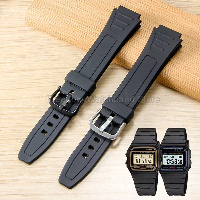 Pour Casio AQ-S800W W-800H W-217 bracelet de montre en résine de Sport léger système de boucle convexe noire
