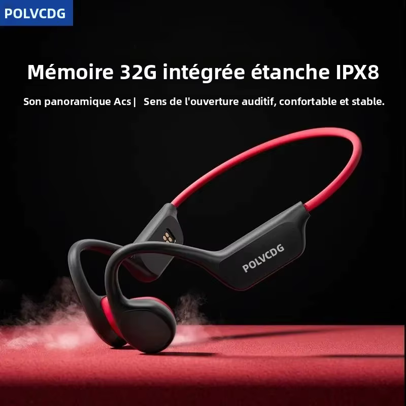 POLVCDG casque à Conduction osseuse X7 IPX8 32GB Bluetooth 5.3