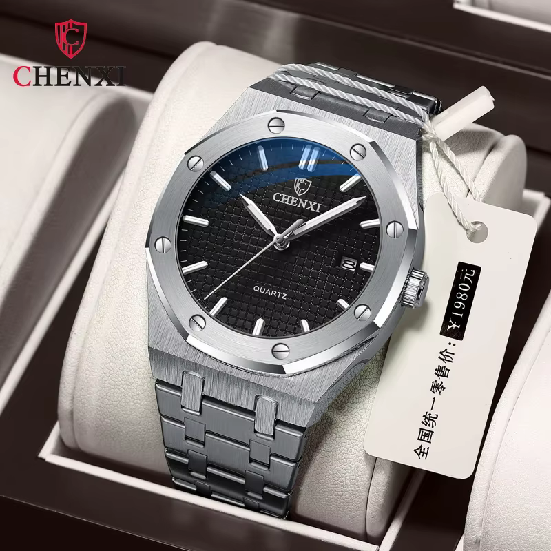 CHENXI 8248 chronographe Date affaires étanche montre pour hommes en acier inoxydable lumineux mode libre tendance