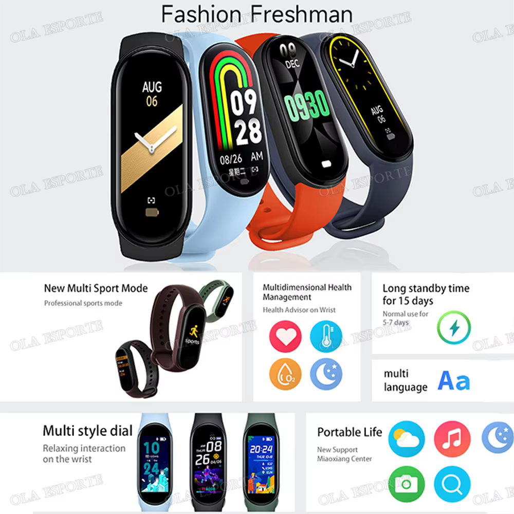 Montre connectée M6 pour hommes et femmes, bracelet intelligent de fitness, bracelet de sport, moniteur de fréquence cardiaque, moniteur de tension artérielle, montres multifonctions étanches