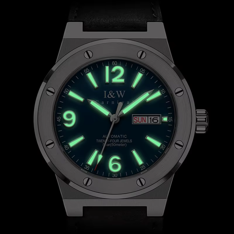 IW argent bleu hommes montres 5Bar étanche lumineux mode montre automatique