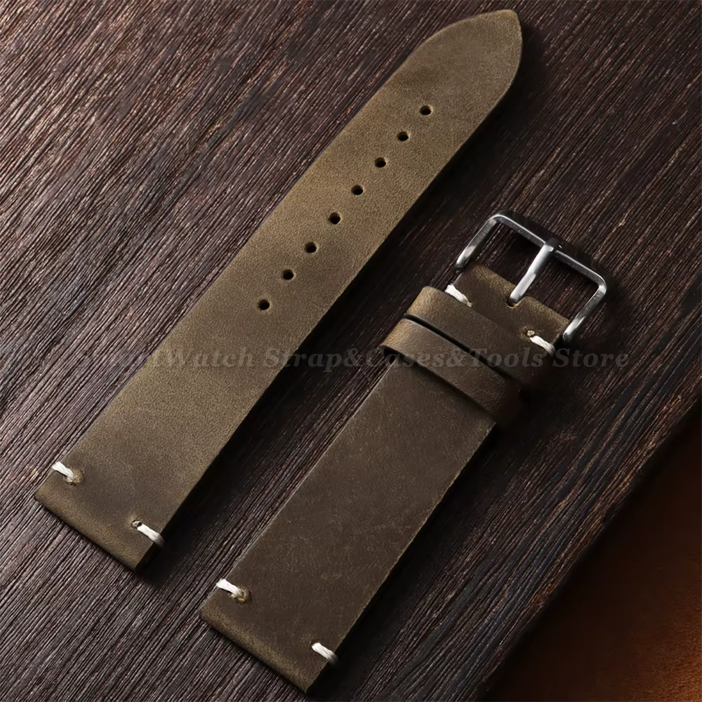 Bracelet de montre vintage en cuir huilé ciré pour Omega 18mm 19mm 20mm 21mm 22mm 24mm