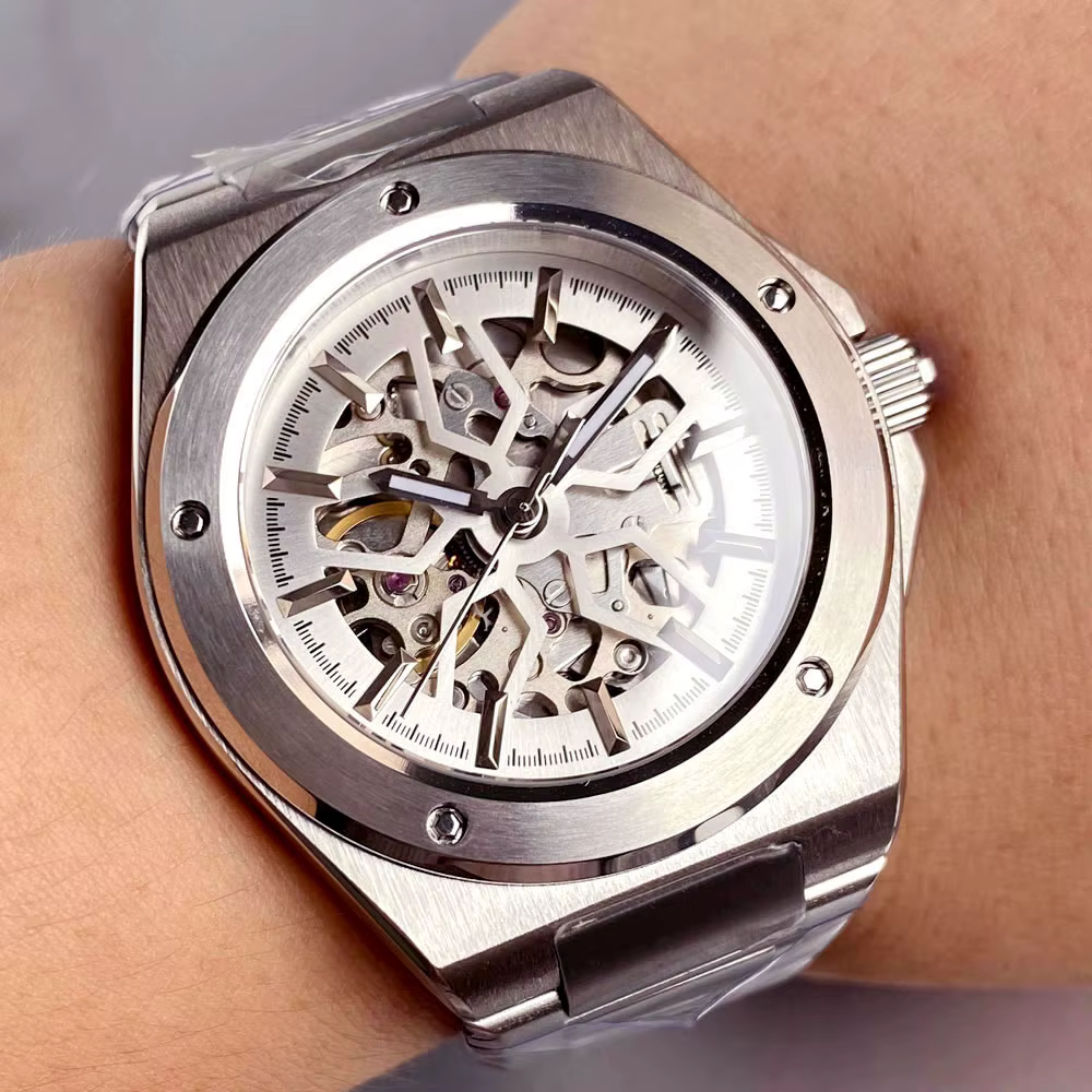 Tandorio noir blanc cadran squelette ingénieur Style montre mécanique pour hommes verre saphir 100m étanche NH70 montres automatiques