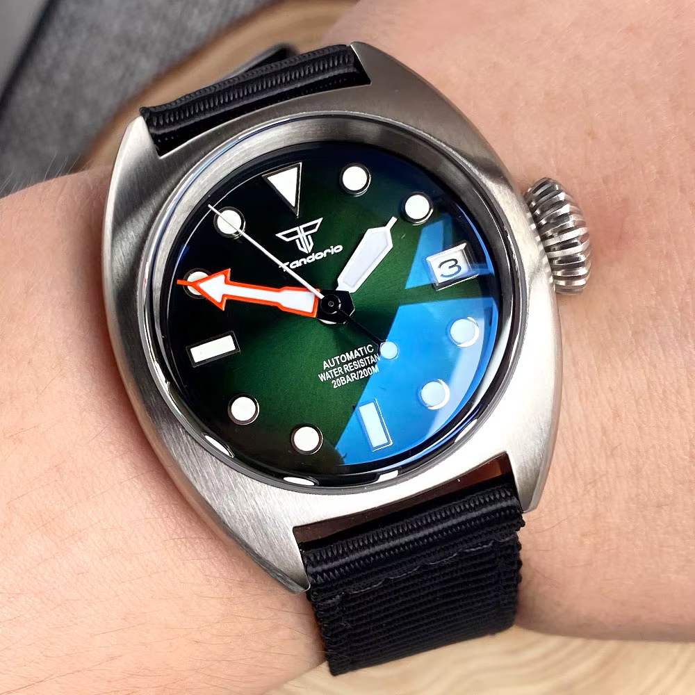 Tandorio 36mm montre automatique mécanique militaire hommes NH35 8215 PT5000 AR dôme saphir Sunburst vert/rouge/bleu grande couronne Sport
