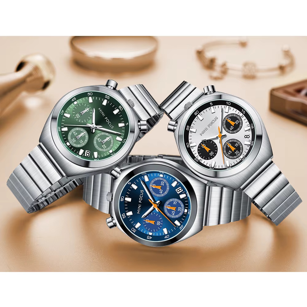 MINI FOCUS montre à Quartz vert argent pour femmes mode bracelet en acier inoxydable chronographe montre-bracelet avec aiguilles lumineuses Date 0491