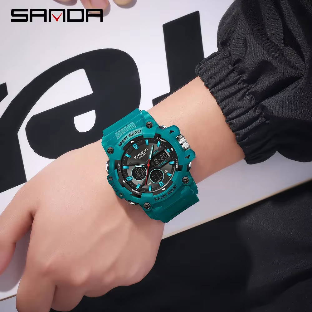 SANDA montre de sport pour hommes femmes Quartz numérique double affichage montres résistant aux chocs à l'eau Camping montre-bracelet 5M 6225