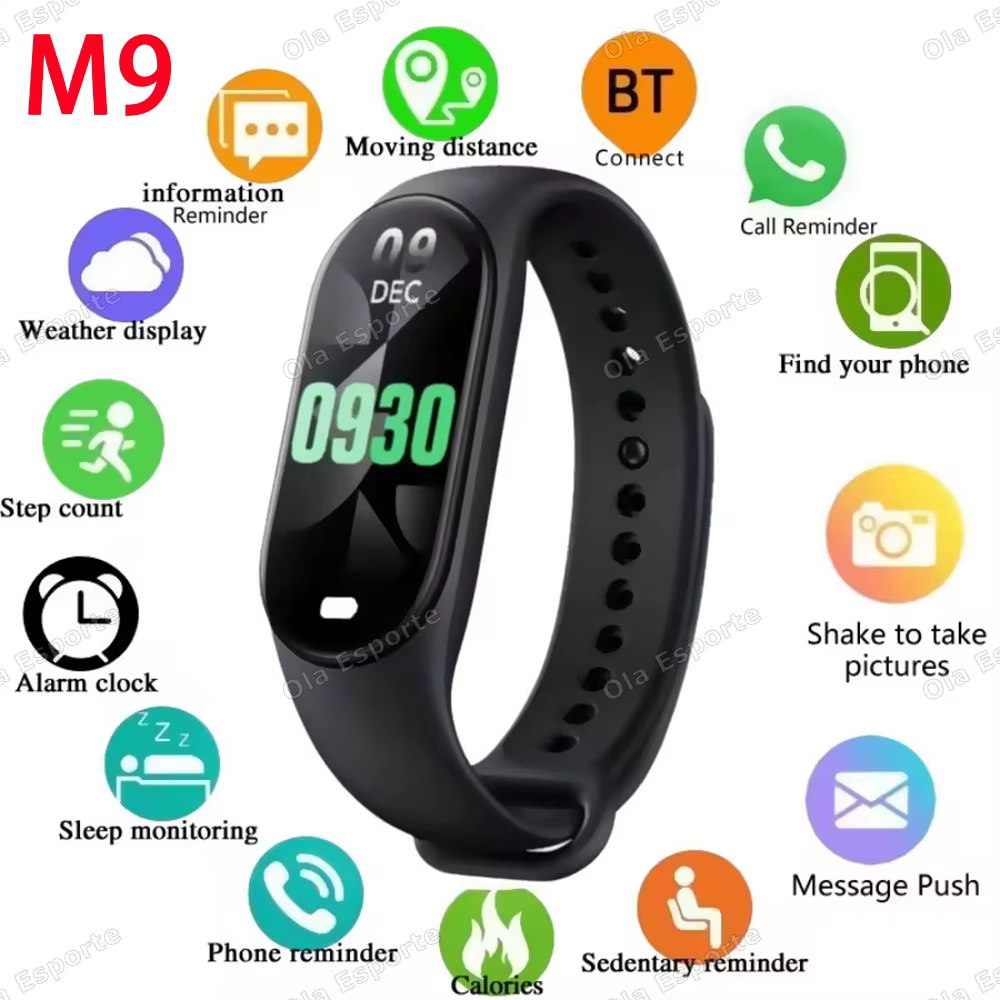 Nouveau sport montre intelligente contrôle de la musique Fitness calories piste Bracelet informations sur téléphone rappeler les étapes Bluetooth SmartWatch M9 bande