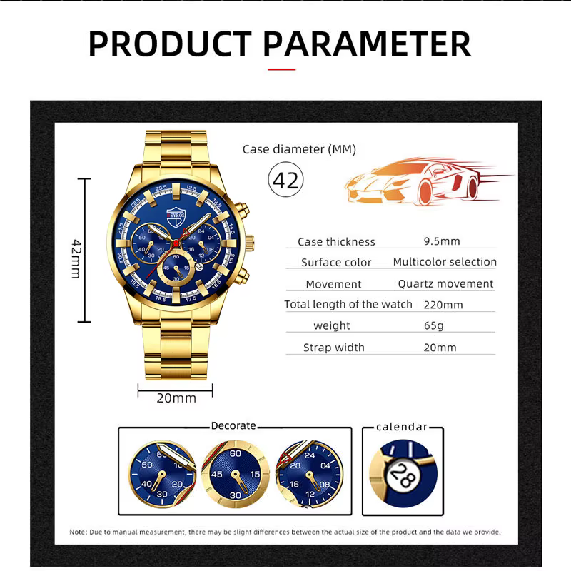 Montre-bracelet à quartz en acier inoxydable pour homme