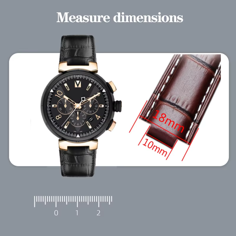 Bracelet de montre à bouche surélevée en cuir véritable