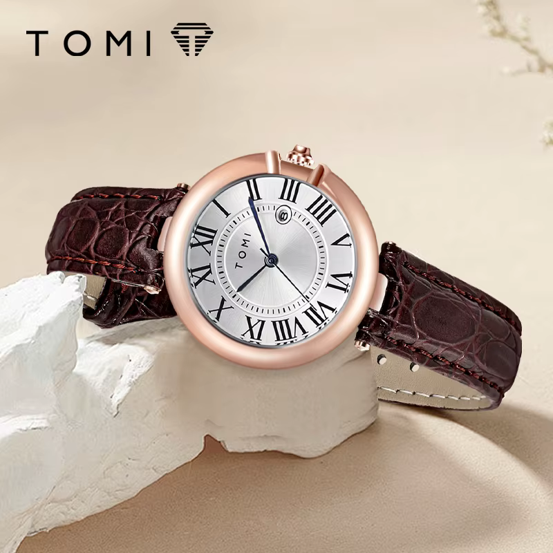 TOMI Simple mode montre pour femme élégant femmes Style luxe rond petit cadran calendrier ceinture