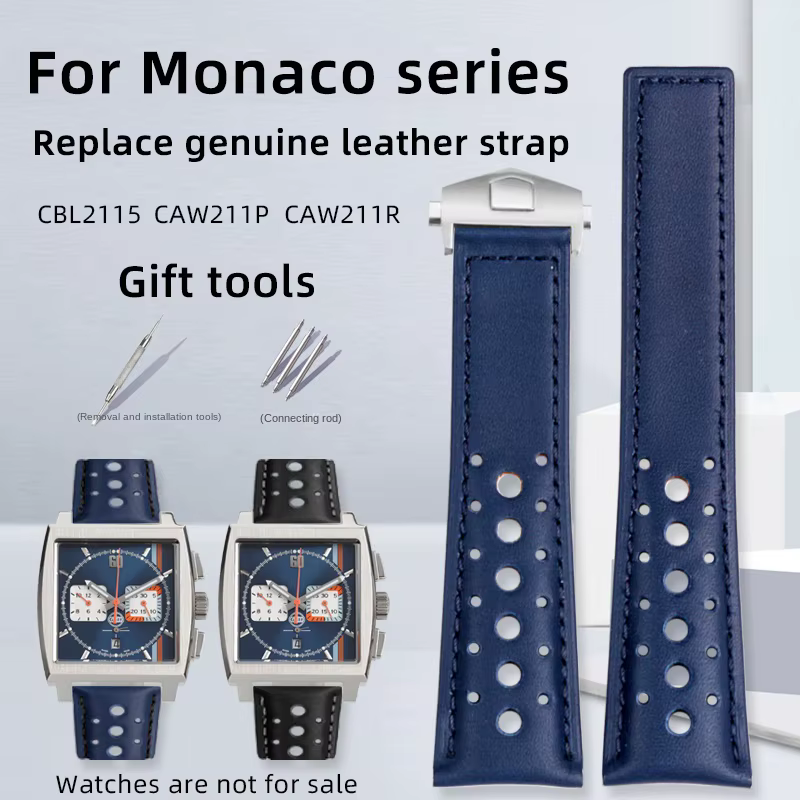 Pour TAG Heuer 22mm en cuir véritable wat chstrap MONACO Gulf CAW218E/C CBL2115 CAW211P/R Bracelet de montre hommes bleu vert jaune