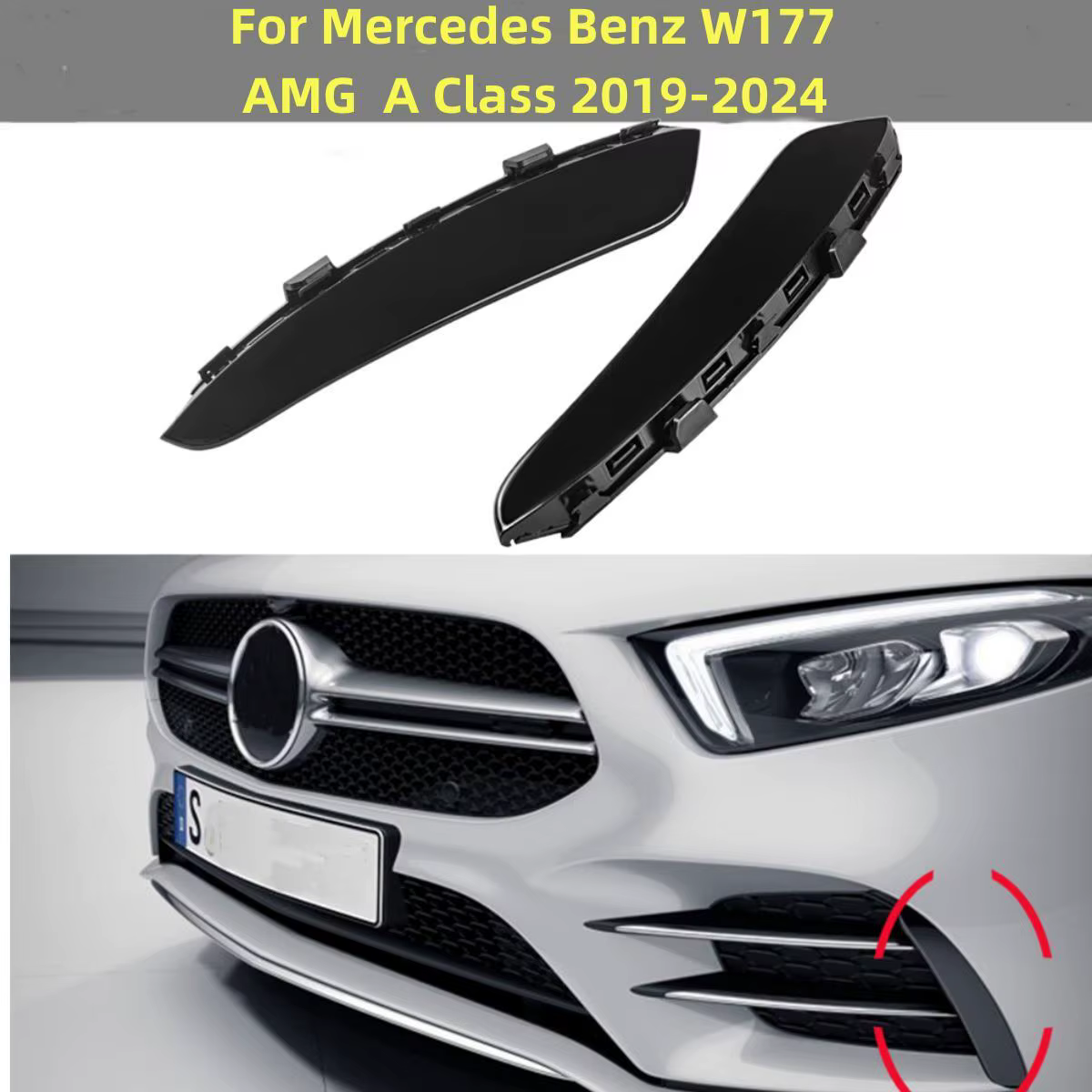 Pour Mercedes Benz Classe A W177 AMG A180 A200 A250 A35 2019-2024 Ailerons latéraux de pare-chocs avant Accessoires de voiture Décoration Garniture