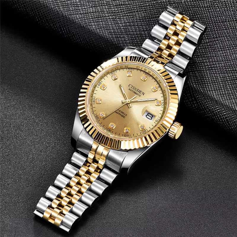 Montre-bracelet mécanique automatique en acier inoxydable pour homme