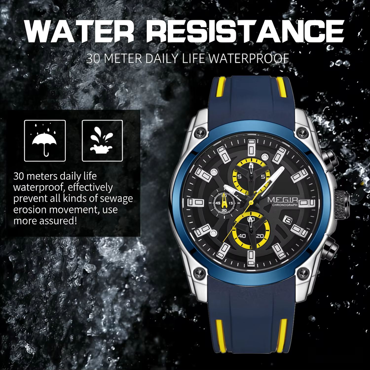 Montre de sport de luxe MEGIR Chronograph pour homme