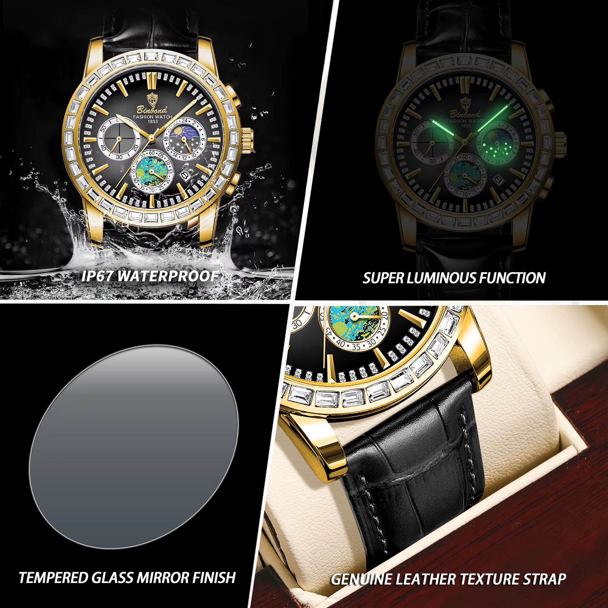Montres à quartz chronographe BINBOND pour hommes