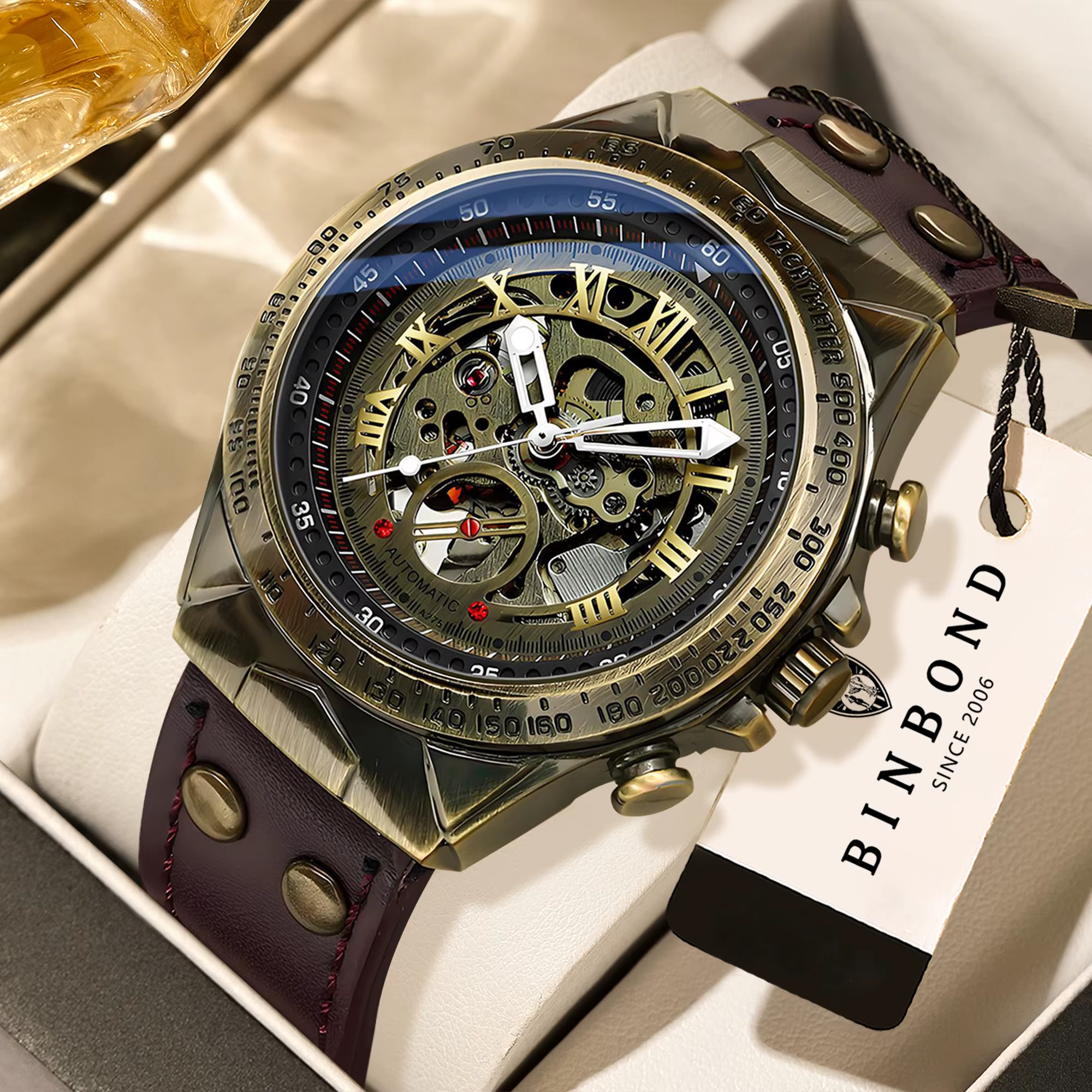 Montre mécanique vintage de luxe BINBOND pour homme