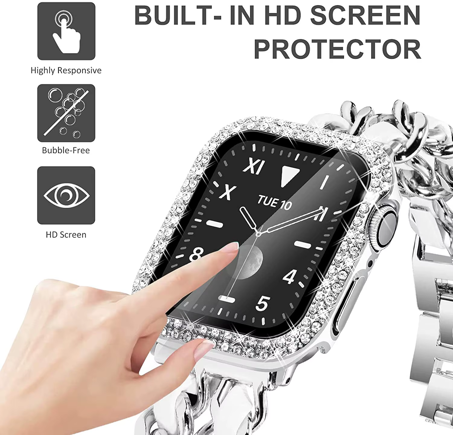 Étui en verre trempé avec film diamanté pour Apple Watch