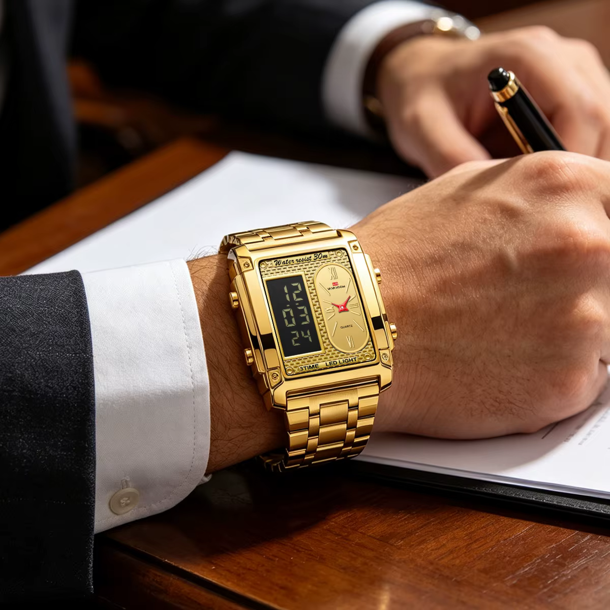Montre électronique pour hommes avec écran LED rectangulaire de 50 mm