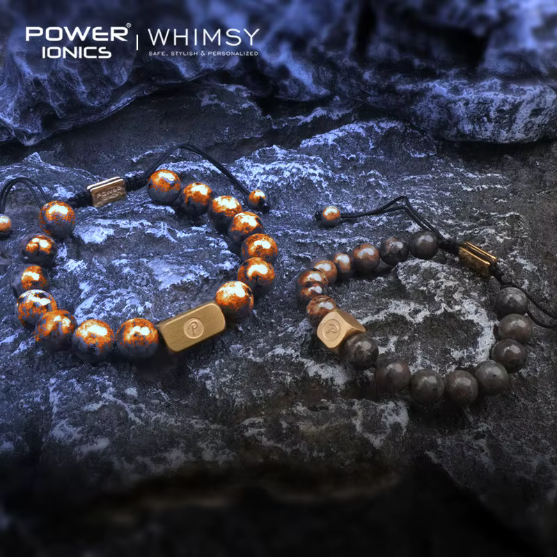 POWER IONICS 8mm 10mm Bracelet réglable en perles de pierre de feu de flamme naturelle-plaqué or 18 carats bijoux unisexe cadeau de gravure personnalisé
