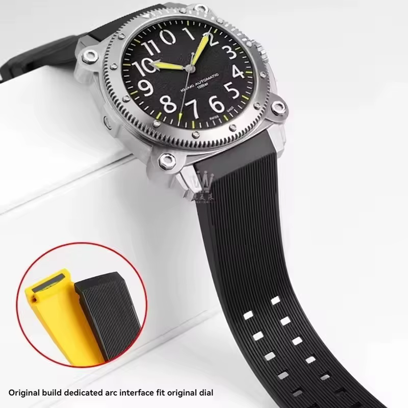 Bracelet de montre en caoutchouc pour Hamilton kaki plongée profonde H78585333 H78505330 H78535380 bracelet étanche 24mm noir jaune bracelets de montre