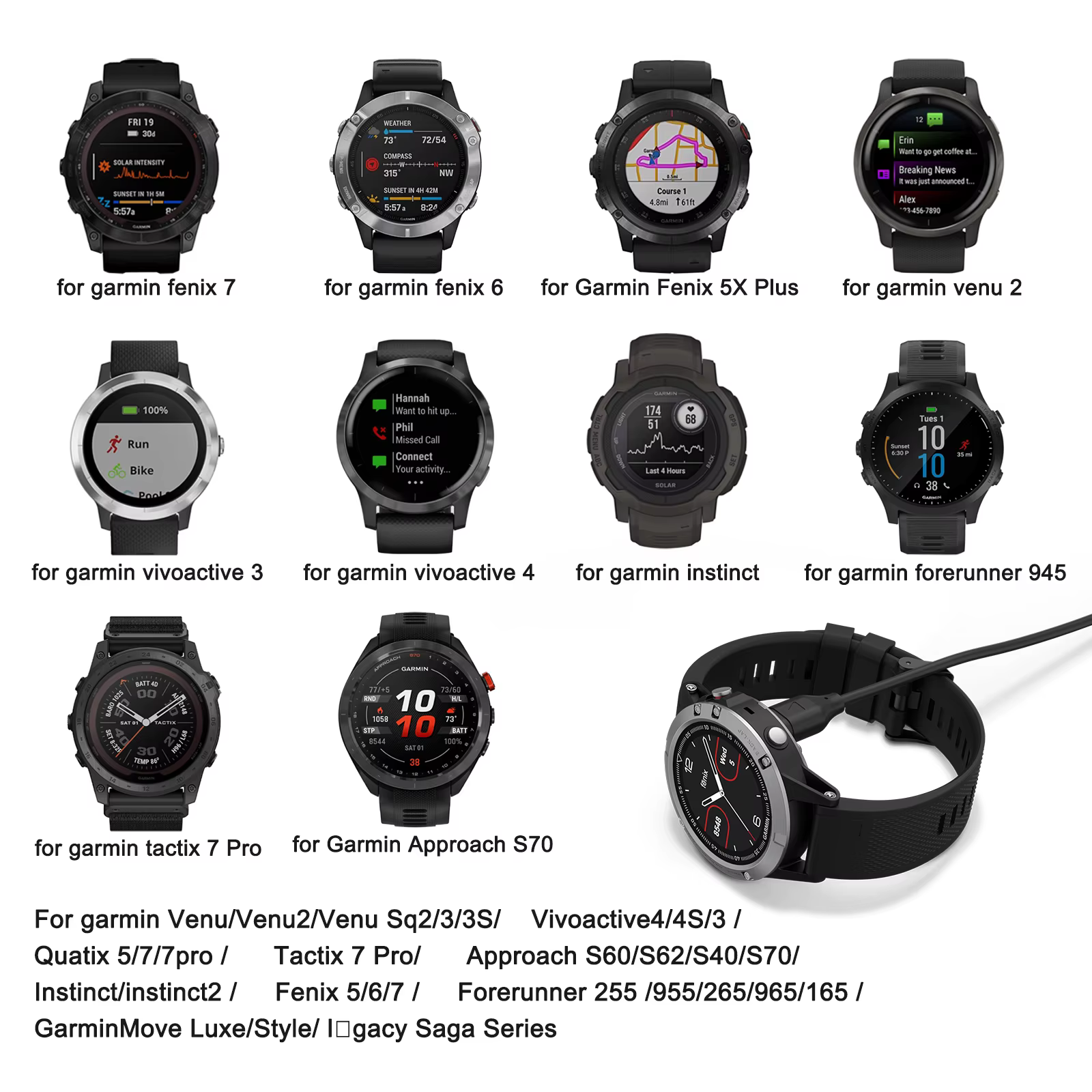 Câble de chargeur de montre de Type C pour Garmin Venu2/VenuSq2/3/3S Fenix 5/6/7 Vivoactive4/4S/3