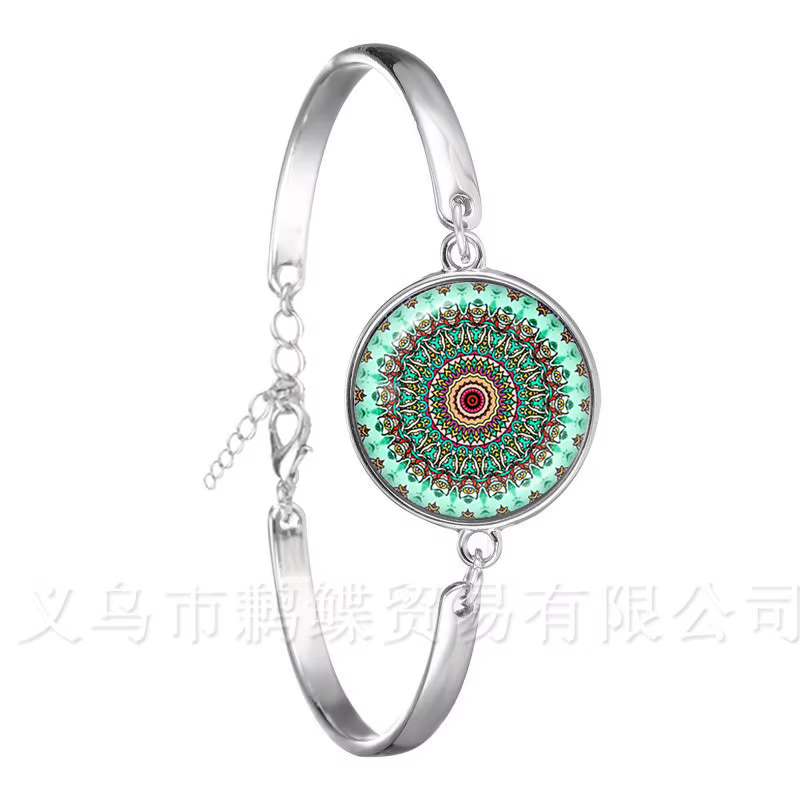 Bracelet Mandala fleur de vie pour femmes, bijoux Cabochon, à motif élégant et complexe, chaîne ronde en verre de 18mm, tendance