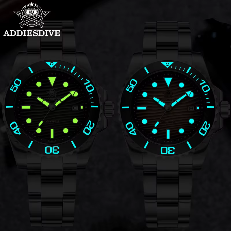 ADDIESDIVE 41mm AD2537 montre pour hommes 20Bar étanche 3D Texture du désert BGW9 Date lumineuse 316L montres à Quartz en acier inoxydable