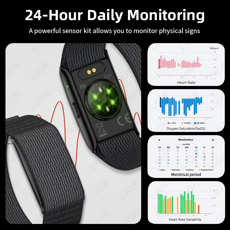 LIGE sans écran bracelets intelligents avec fréquence cardiaque sommeil AI moniteur de santé rapport Bracelet intelligent montres de Notification d'appel entrant