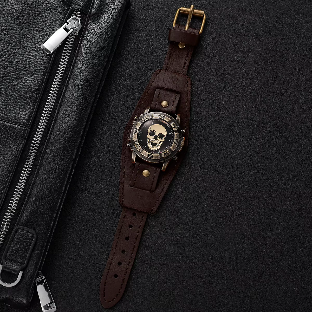 Montre pour homme avec cadran tête de mort rétro