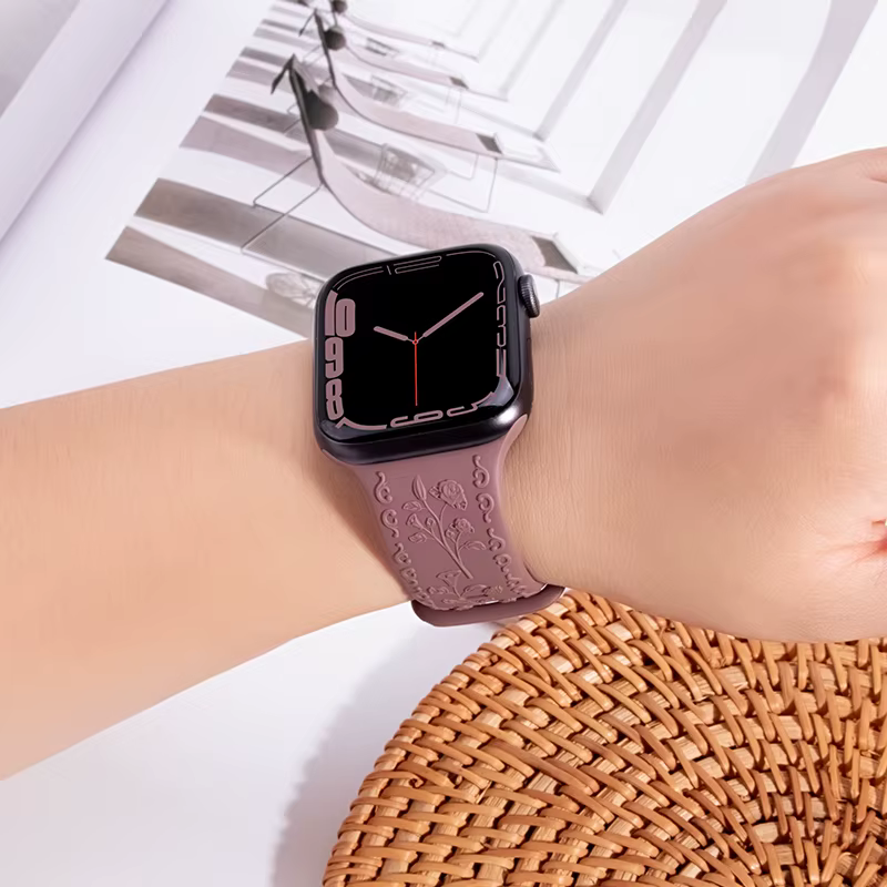 Bracelet gravé de fleurs pour Apple Watch