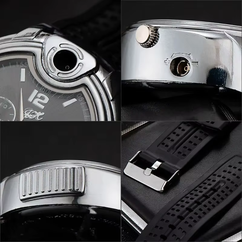 Nouvelle montre briquet créative et personnalisée 2-en-1, montre à quartz en métal à gaz butane avec allumage coulissant, accessoires pour cigarettes pour hommes, cadeau